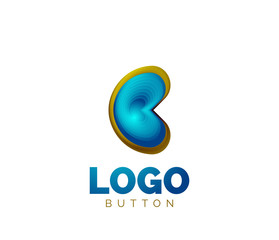 Obraz premium Abstract round shape logo template. Minimal geometrical design, 3d geometric bold symbol in relief style with color blend steps effect. Vector Illustration