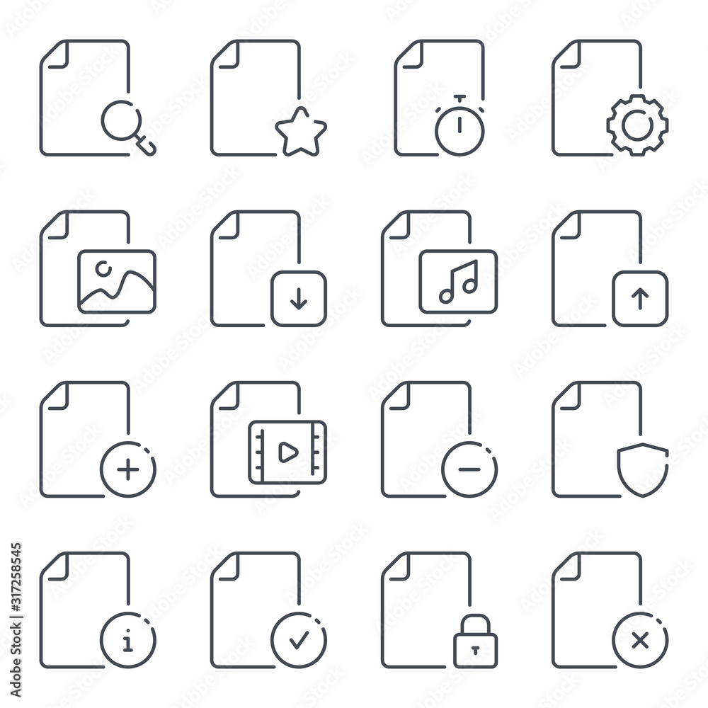 Poster file and docs related line icons. document ector linear icon set.