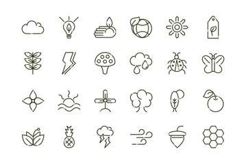 forest foliage ecology nature line design icons set