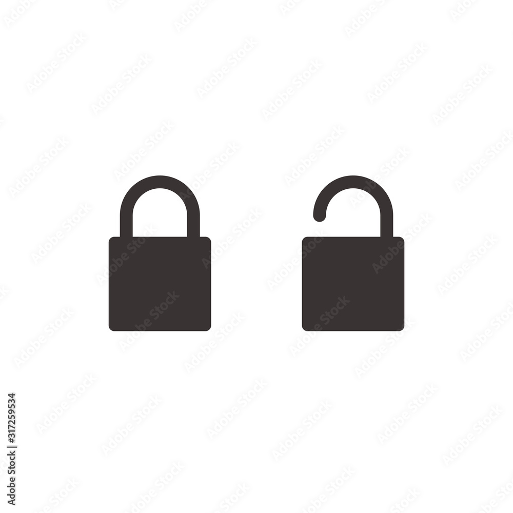 Wall mural lock, set, vector, icon, open, closed.icon; lock; set; key;