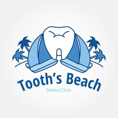 Tooth's Beach Dental Studio. This creative and modern logo features two yachts on a beach, with some palm trees on it. The boats's sails helps to form the shape of a tooth.