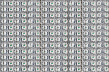 Dollar seamless pattern background.Money Pile $1 dollar bills.Money wallpaper
