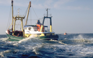 Netherlands. Fishermen boat in full sea