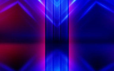 Abstract dark background with blue and pink neon glow. Neon light lines. Show empty stage background