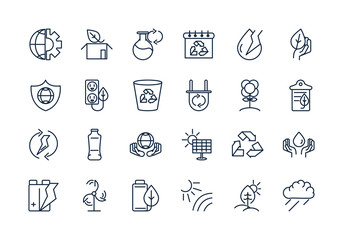 ecology environment renewable sustainable icons set linear