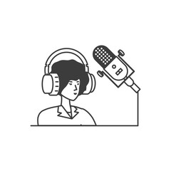 cute young woman with earphones and microphone