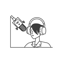 cute young woman with earphones and microphone