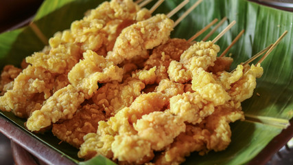 fried skewed mushroom in the sticks at local street food