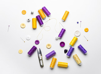 Set of tailor's supplies on white background