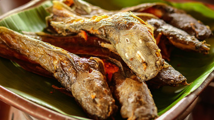 traditional indonesian culinary food. Lele goreng or Fried Catfish, is made from fresh catfish mixed with savoury seasoning