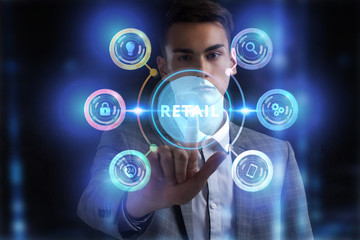 Obraz premium Business, Technology, Internet and network concept. Young businessman working on a virtual screen of the future and sees the inscription: