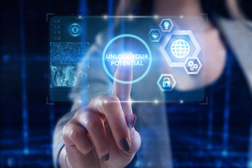 Business, Technology, Internet and network concept. Young businessman working on a virtual screen...