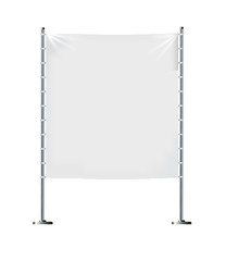 Realistic white advertising textile flags and banners vector . Advertising flag banner and fabric canvas poster for advertising illustration on white becgraund.