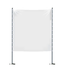 Obraz premium Realistic white advertising textile flags and banners vector . Advertising flag banner and fabric canvas poster for advertising illustration on white becgraund.