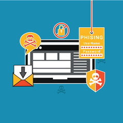 Phishing via internet vector concept illustration. Fishing by email spoofing or instant messaging