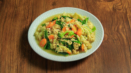Close up portrait of vegetarian chinese food cap cay. Delicious traditional indonesian food delicacy
