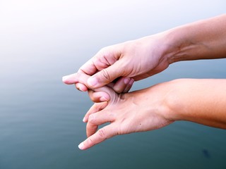 Pain with aching hand of finger, medical symptom and healthcare concept.