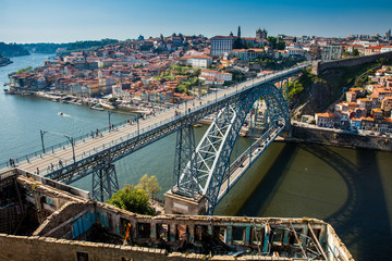 View of Porto city and the Dom Luis I Bridge a metal arch bridge over the Douro River