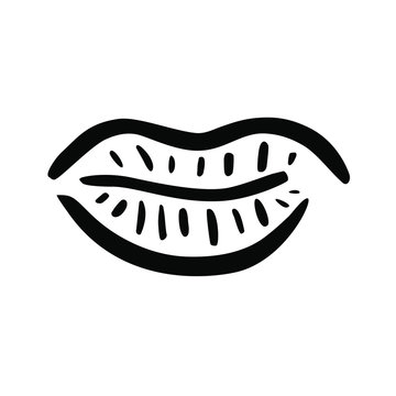 The lips pout illustration doodle. Cool freehand vector icon, trendy graphic design element. Stylized simple image symbol of closed human mouth in retro linear style. Sticker hip tote t-shirt graphic