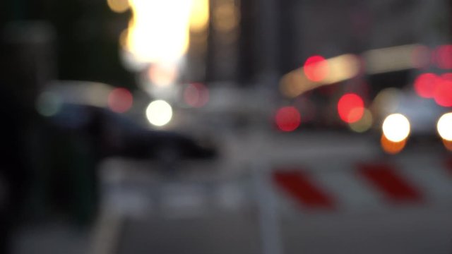 Sunset Avenue Video Background - Intentionally defocused traffic light bokeh of a New York City Avenue taken just before dusk, heavy traffic and golden sky
