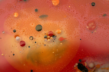 Macro Abstract bubble texture marble background. Acrylic color in water and oil.