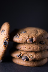 Close up shot of cookies with pieces of chocolate