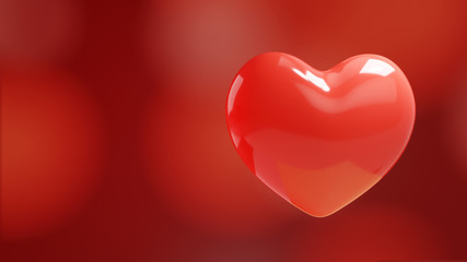Love heart red bokeh background. 3D Illustration Image.