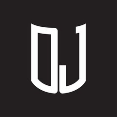 DJ Logo monogram with ribbon style design template on black background
