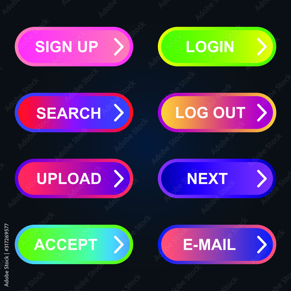 Poster Set of modern material style buttons for website, mobile app and infographic template Different gradient colors illustration graphic and web design.