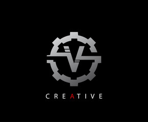 Abstract Gear Initial Letter V Technology logo icon vector design concept.