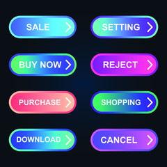 Set of modern material style buttons for website, mobile app and infographic template Different gradient colors illustration graphic and web design.