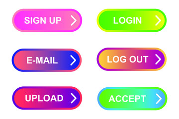 Set of modern material style buttons for website, mobile app and infographic template Different gradient colors illustration graphic and web design.