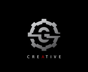 Obraz premium Abstract Gear Initial Letter G Technology logo icon vector design concept.