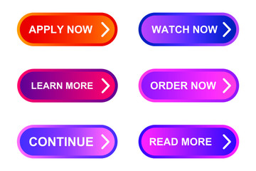 Set of modern material style buttons for website, mobile app and infographic template Different gradient colors illustration graphic and web design.