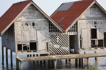 Twin house in the middle of the sea.