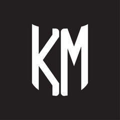 KM Logo monogram with ribbon style design template on black background