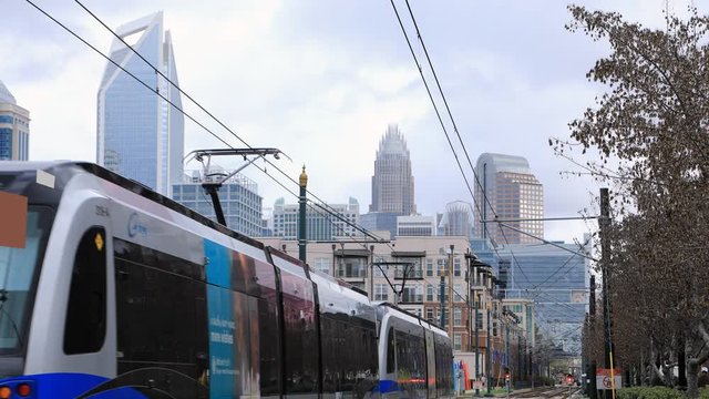 Timelapse of Rapid Transit vehicle arriving in Charlotte, North Carolina 4K