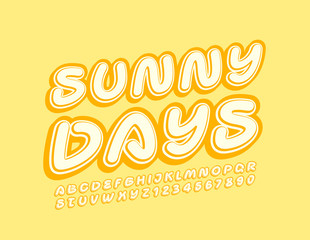 Vector creative banner Sunny Days. Yellow retro Font. Trendy Alphabet Letters and Numbers