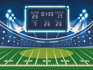 soccer field with scoreboard, football stadium © djvstock