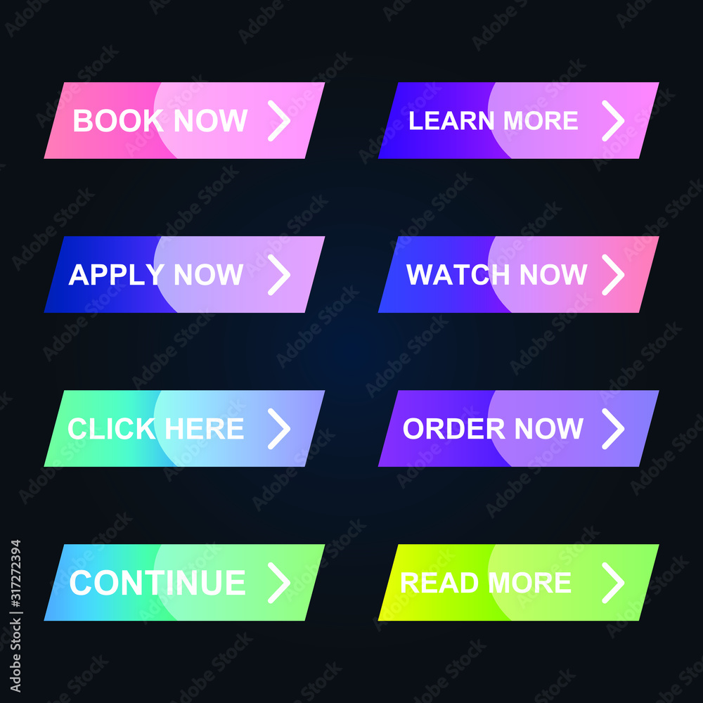 Poster Set of modern material style buttons for website, mobile app and infographic template Different gradient colors illustration graphic and web design.