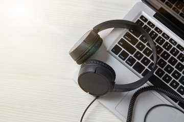 Headphones on laptop