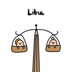 Libra hand drawn vector illustration in cartoon comic style men together