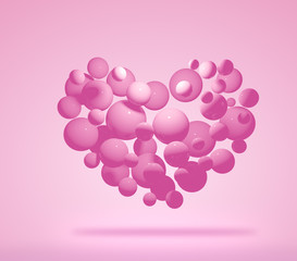 3d pink ball in heart shape on pink color background. Abstract 3d isolated rendering concept valentines day.