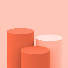3d orange white cylinder podium minimal studio background. Abstract 3d geometric shape object illustration render. Display for cosmetic perfume fashion product.