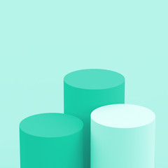 3d green turquoise pastel cylinder podium minimal studio background. Abstract 3d geometric shape object illustration render. Display for cosmetic perfume fashion product.