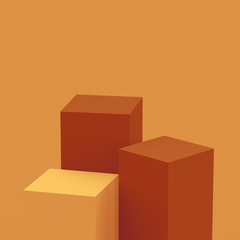 3d orange brown cubes square podium minimal studio background. Abstract 3d geometric shape object illustration render. Display for cosmetic perfume fashion product. Natural color tones.