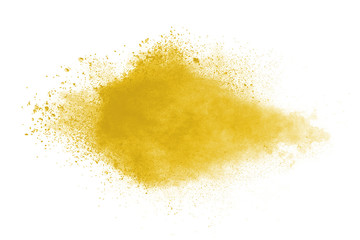 Freeze motion of heart shaped powder isolated on white background. 