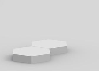 3d white gray hexagon podium minimal studio background. Abstract 3d geometric shape object illustration render. Display for cosmetics and beauty fashion product.