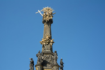 Fototapeta premium Holy Trinity Column ( Sloup nejsvetejsi trojice ), Upper Square ( Horni namesti ), Olomouc, Czech Republic / Czechia, Central Europe - religious UNESCO landmark. Clear blue sky as copy space.