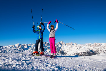 Children have fun on the high altitude ski slope - Alps